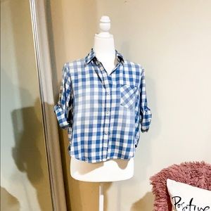 Mossimo & Co. Blue/White Plaid Button Down Shirt